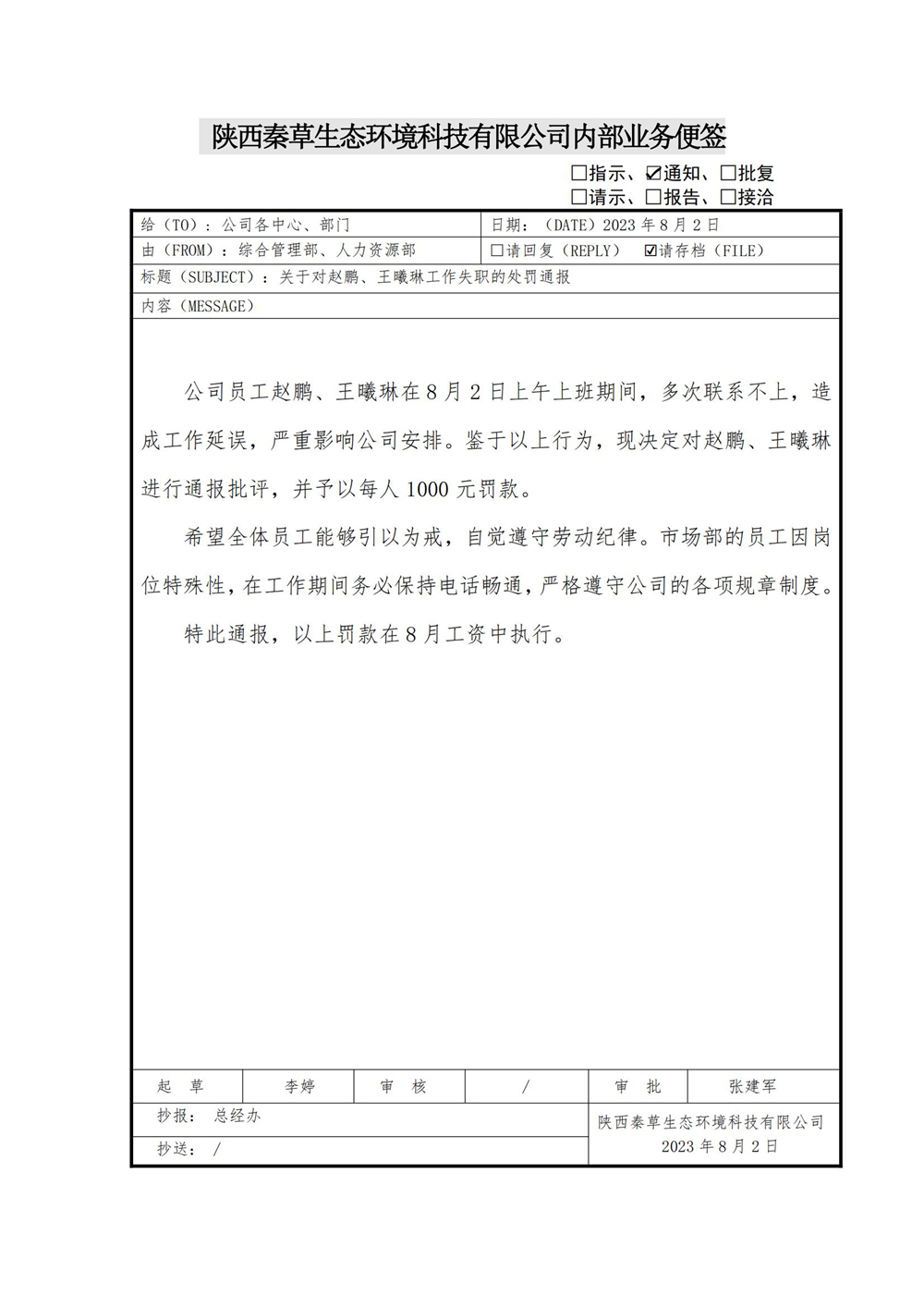 关于对赵鹏、王曦琳工作失职的处罚通报_01.jpg